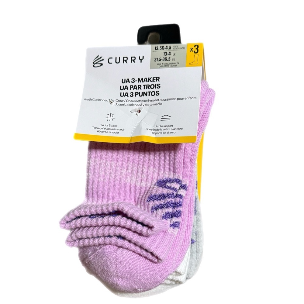 UA Kids Curry Mid-Crew Socks 3 Pack — Fits 13.5 -4.5 Youth